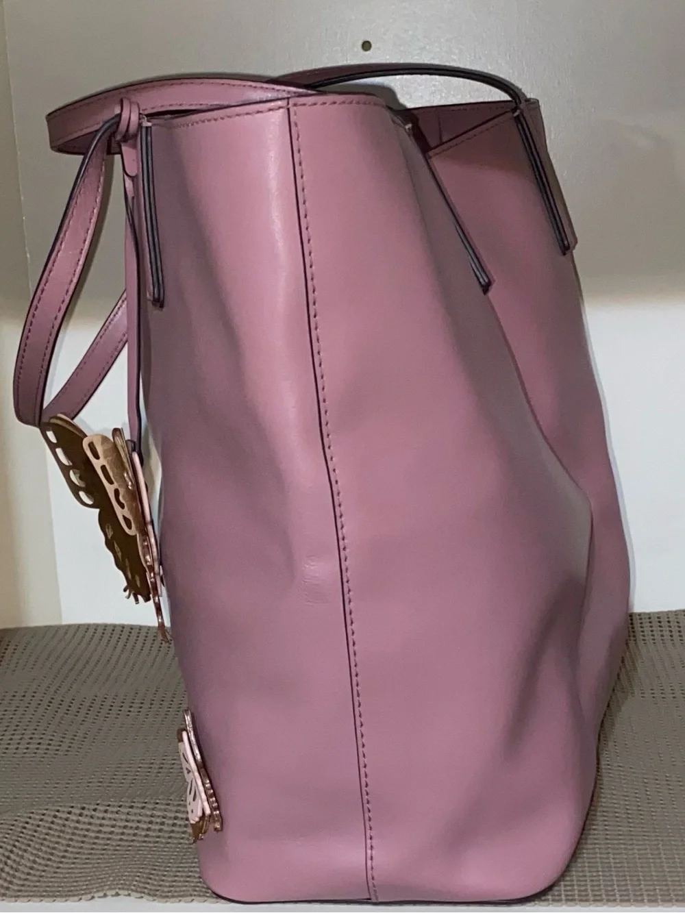 kate spade Pink Leather Butterfly Tote with Gold Accents